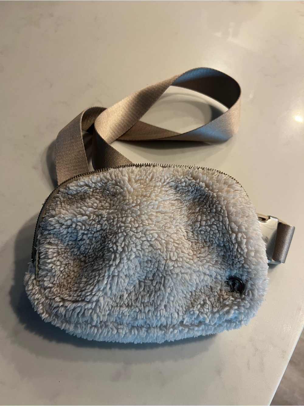 Faux Shearling Crossbody Bag - Cream